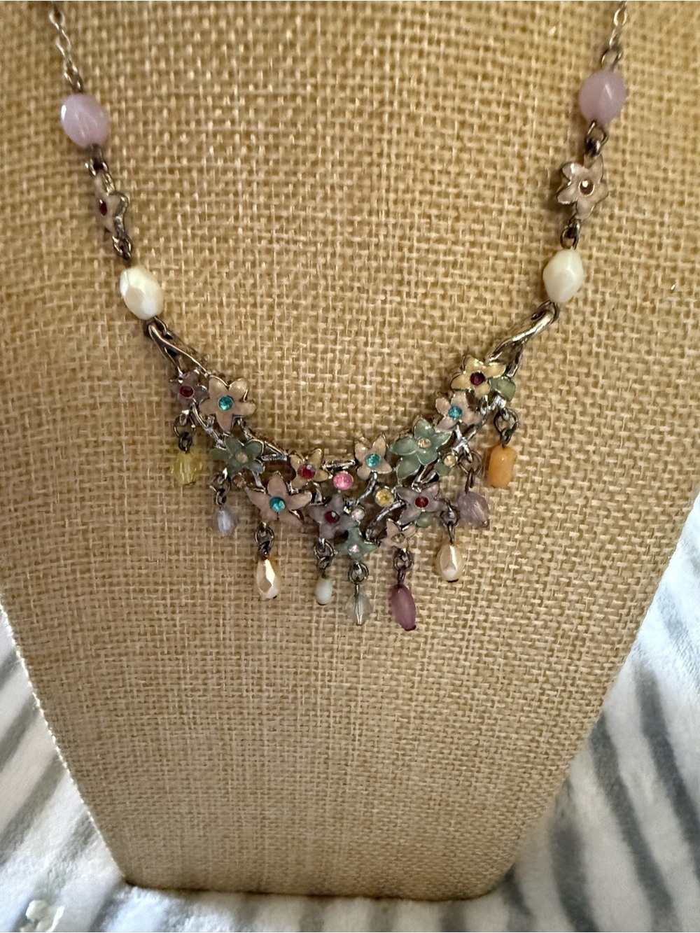 Multicolor Floral Drop Necklace with Pastel Stones
